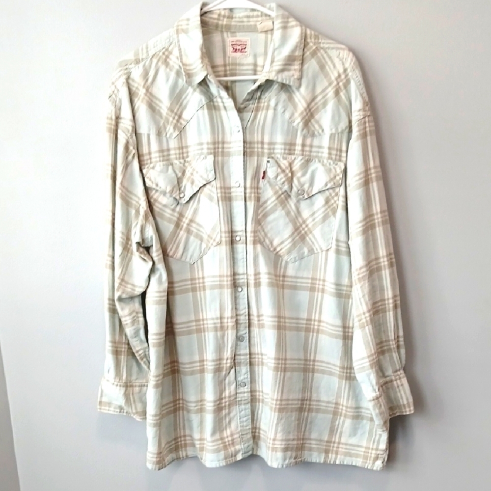 Levi's Long Sleeve Plaid Button Down Shirt Womens XL Western Chores Cowgirl